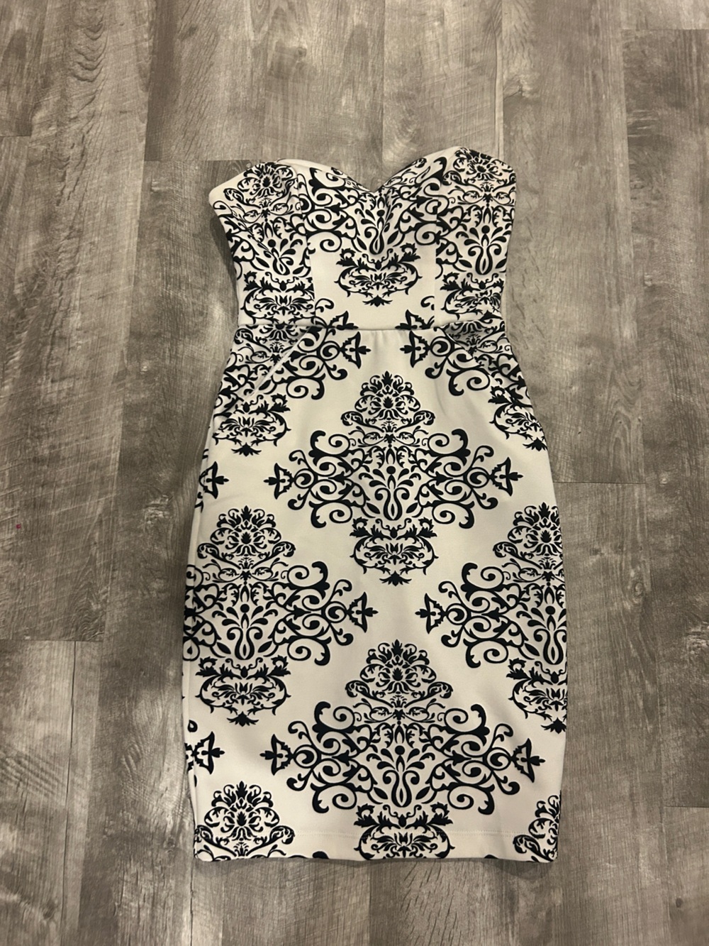Darling Black and White Strapless Damask Sheath Dress